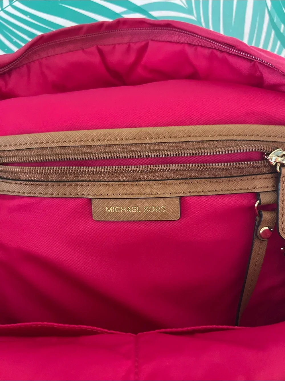 Michael Kors Kelsey Vibrant Fuchsia Nylon Backpack with Gold Hardware Guc